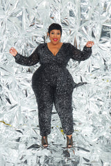 Black Sequin Cascading Ruffle Jumpsuit