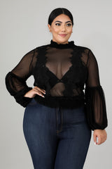 Black Crochet Sheer Top