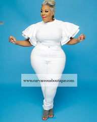 White Thea Ruffle Shoulder Top