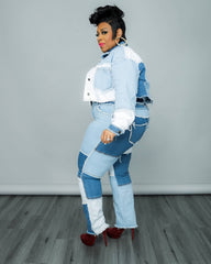 Patchwork Frayed Denim Set