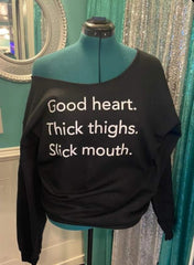 Black Good Heart Off Shoulder Sweatshirt