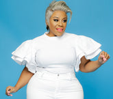 White Thea Ruffle Shoulder Top