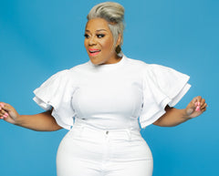 White Thea Ruffle Shoulder Top