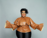 Cognac Tiered Vegan Leather Top