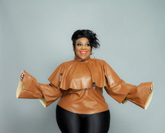 Cognac Tiered Vegan Leather Top