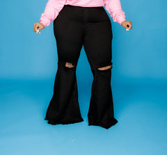 Black Distressed Bell Bottom Jeans