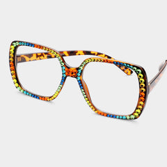 Brown Rhinestone Square Glasses