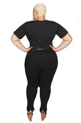 Black High Waist Fringe Hem Jeans