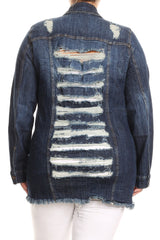 Dark Blue Shredded Back Denim Jacket
