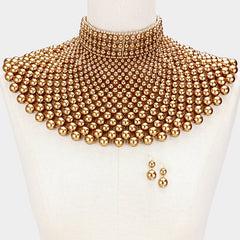 Gold Pearl Armor Bib Necklace