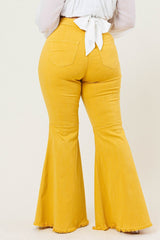 Mustard Distressed Bell Bottom Jeans