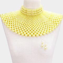 Yellow Pearl Armor Bib Necklace