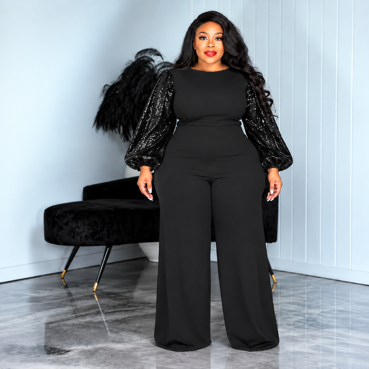 Black Runway Sequin Jumpsuit
