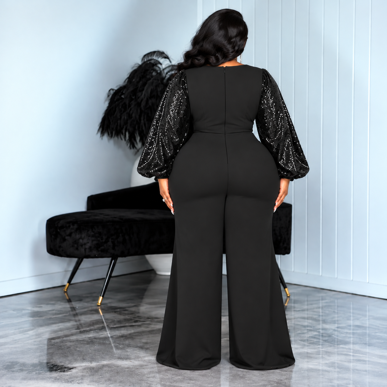 Black Runway Sequin Jumpsuit