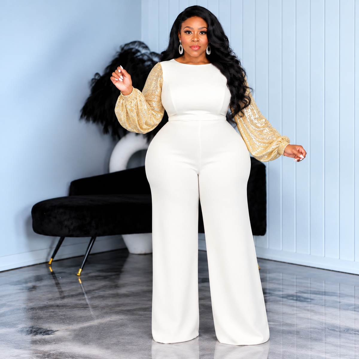 Ivory Runway Sequin Jumpsuit