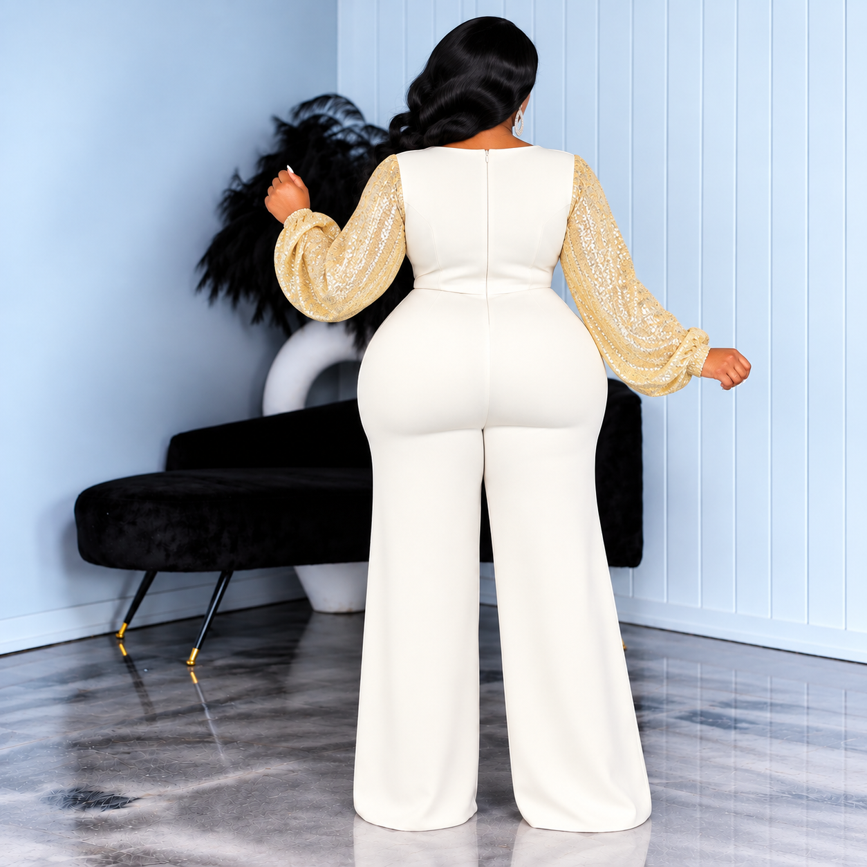 Ivory Runway Sequin Jumpsuit