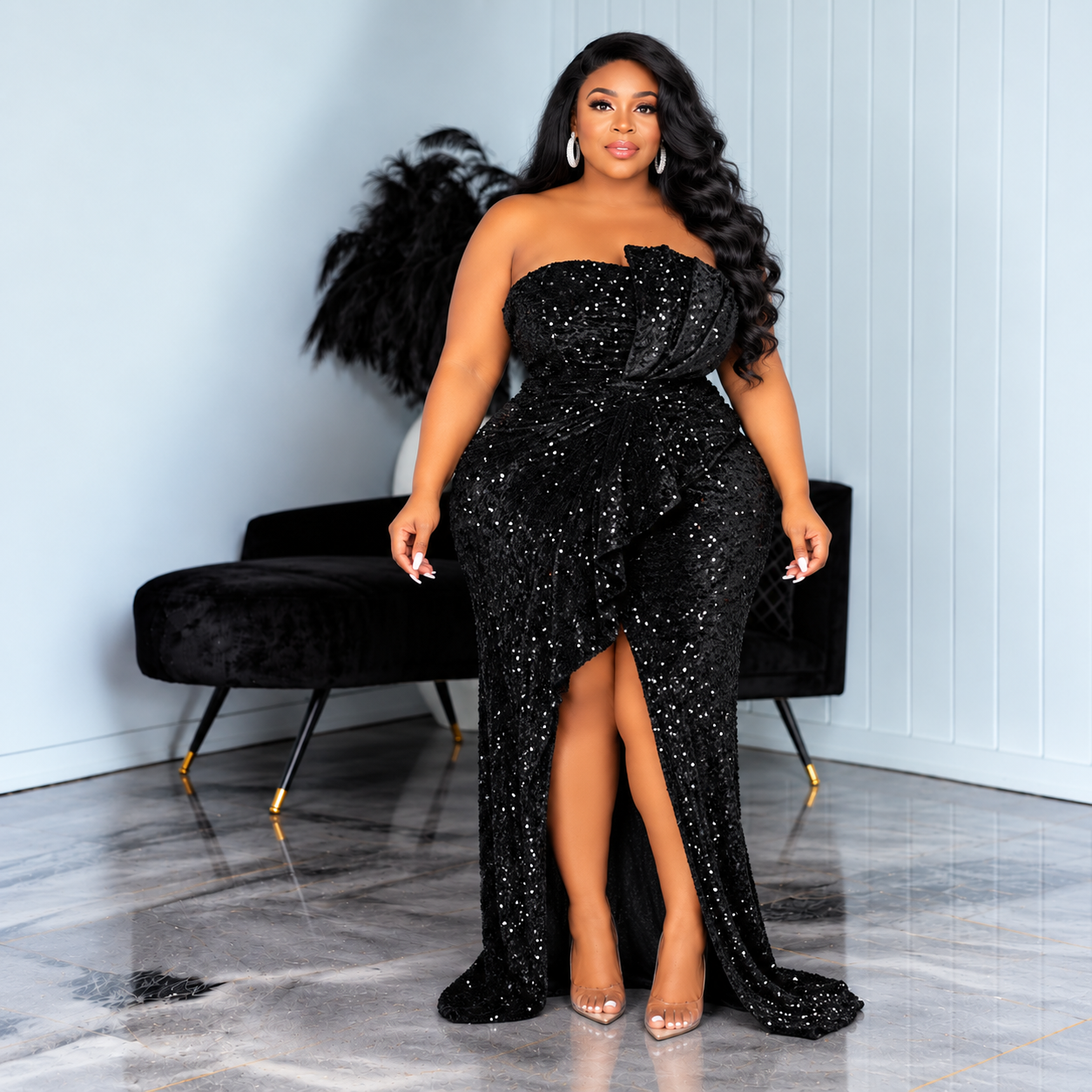 Black Winnie Sequin Gown