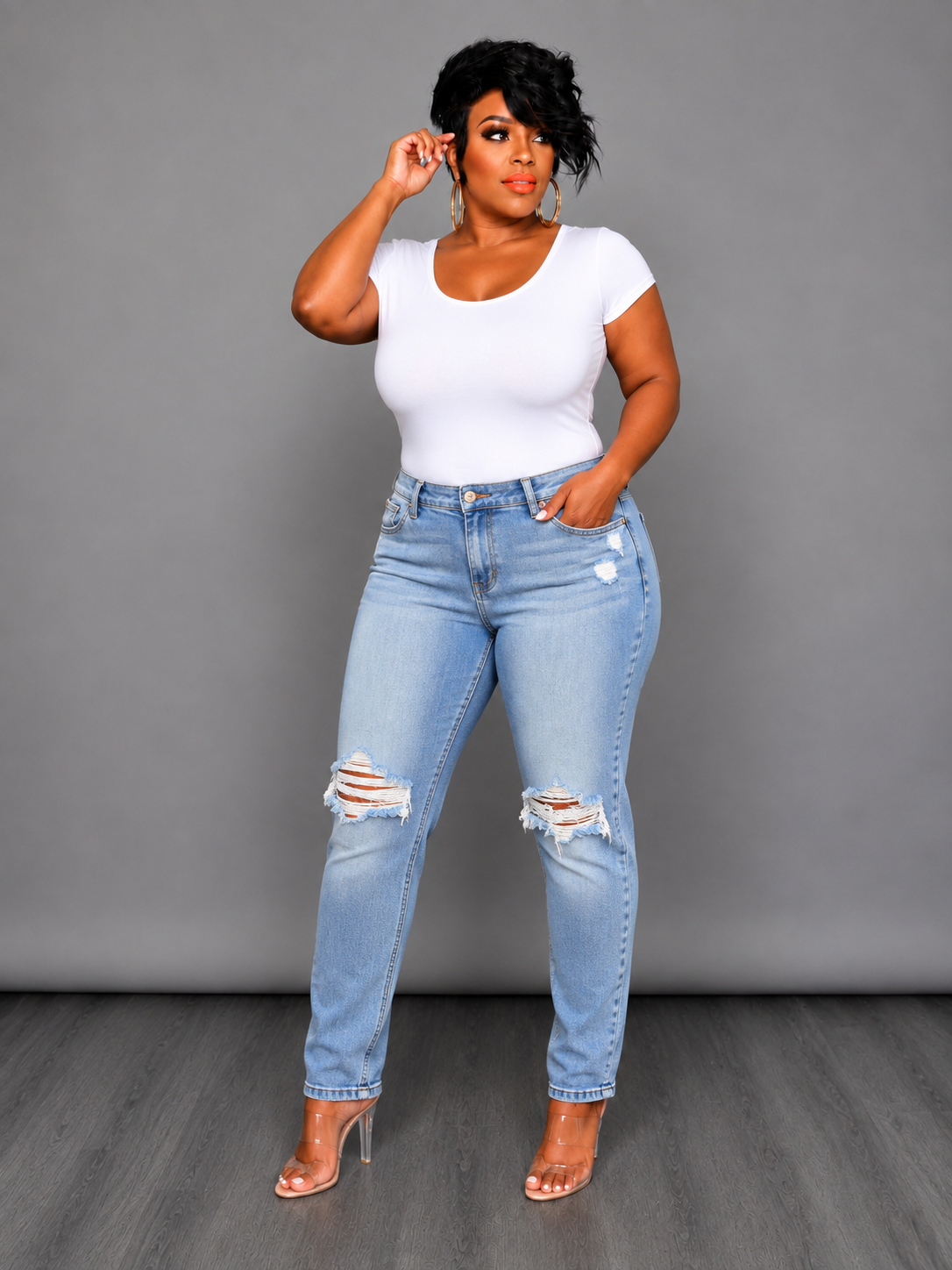 Blue Wash Distressed Jean