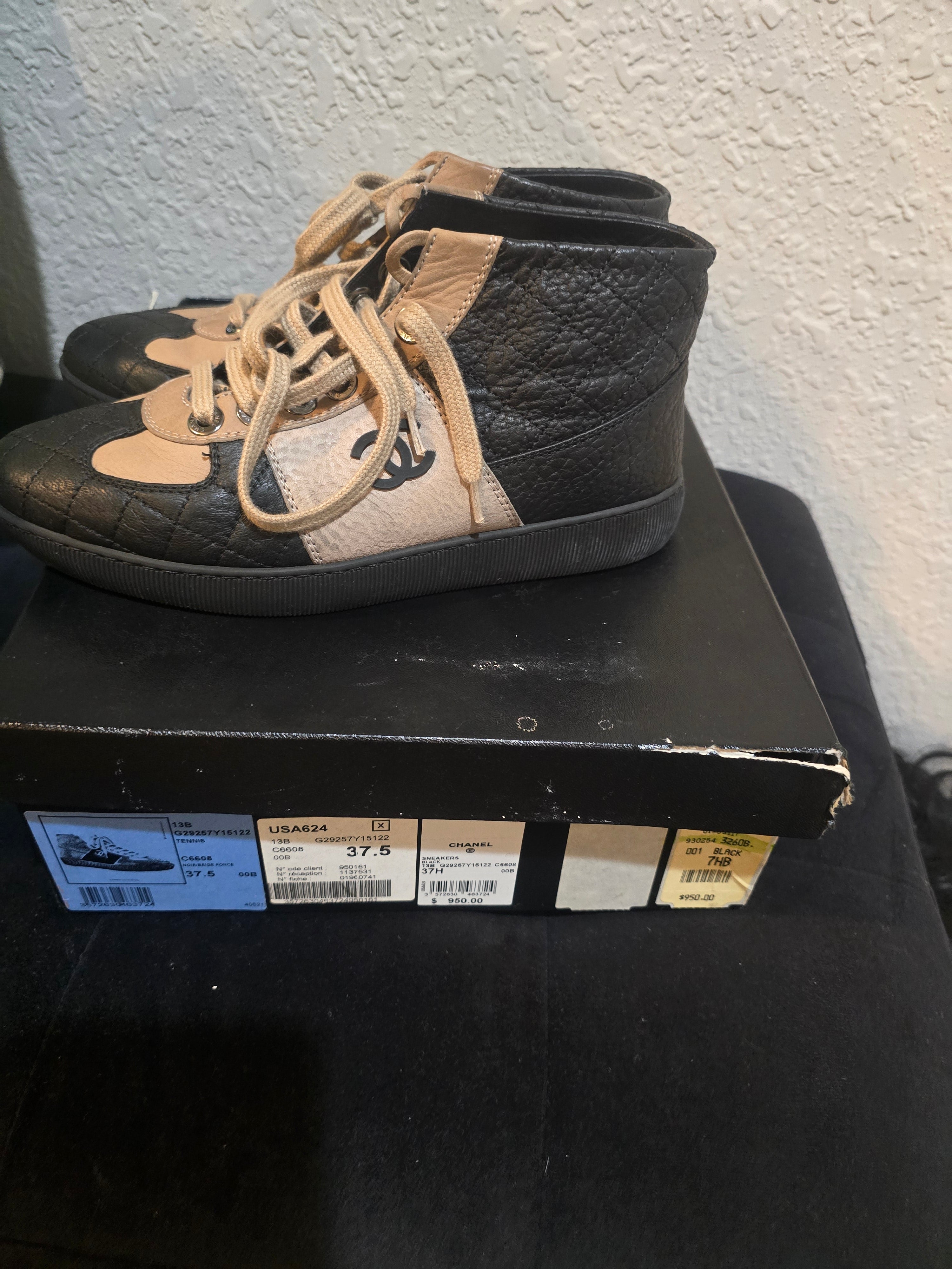 Black/Beige Leather And Nubuck CC High Top Sneakers