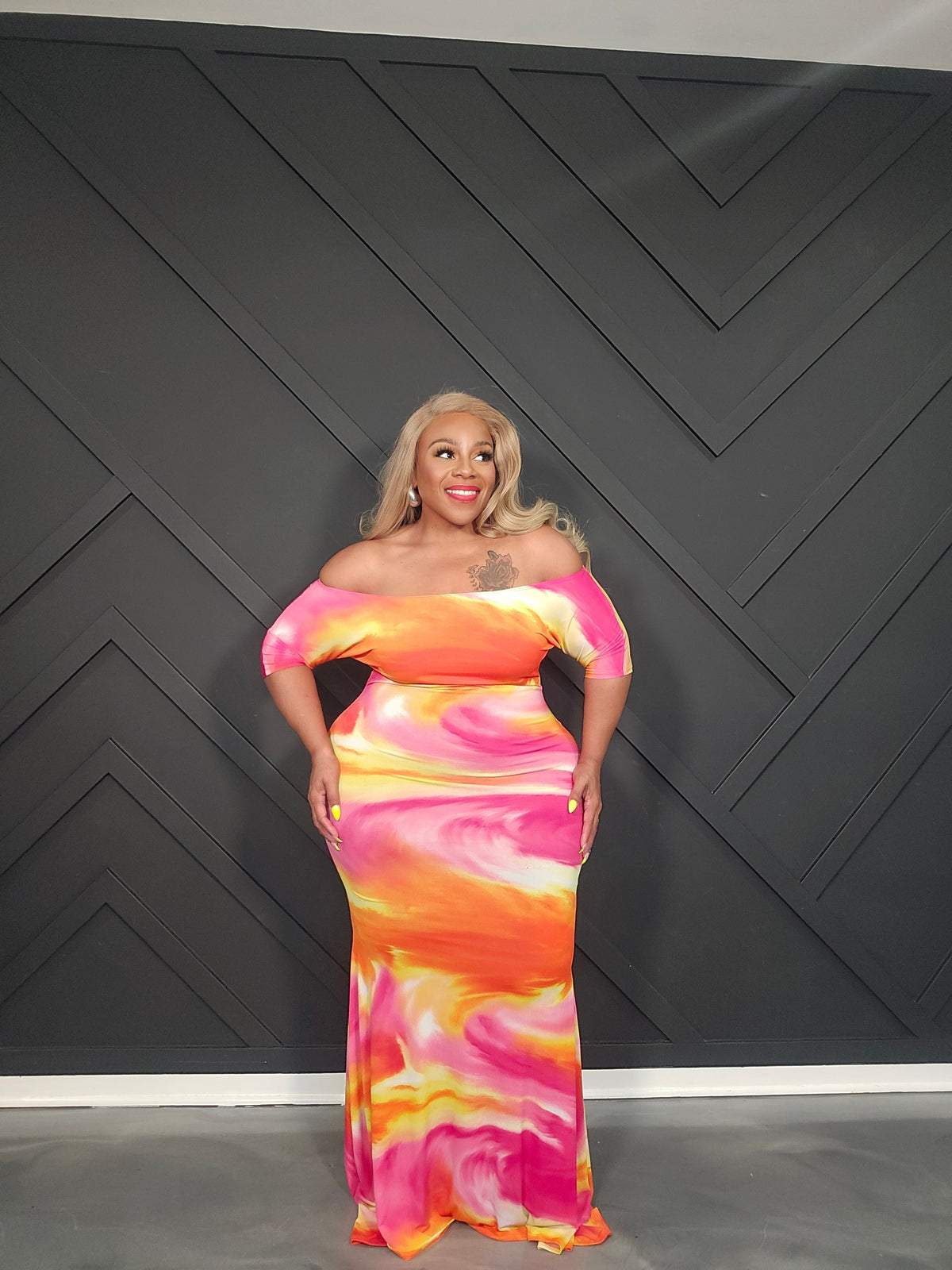 Orange Off Shoulder Dress