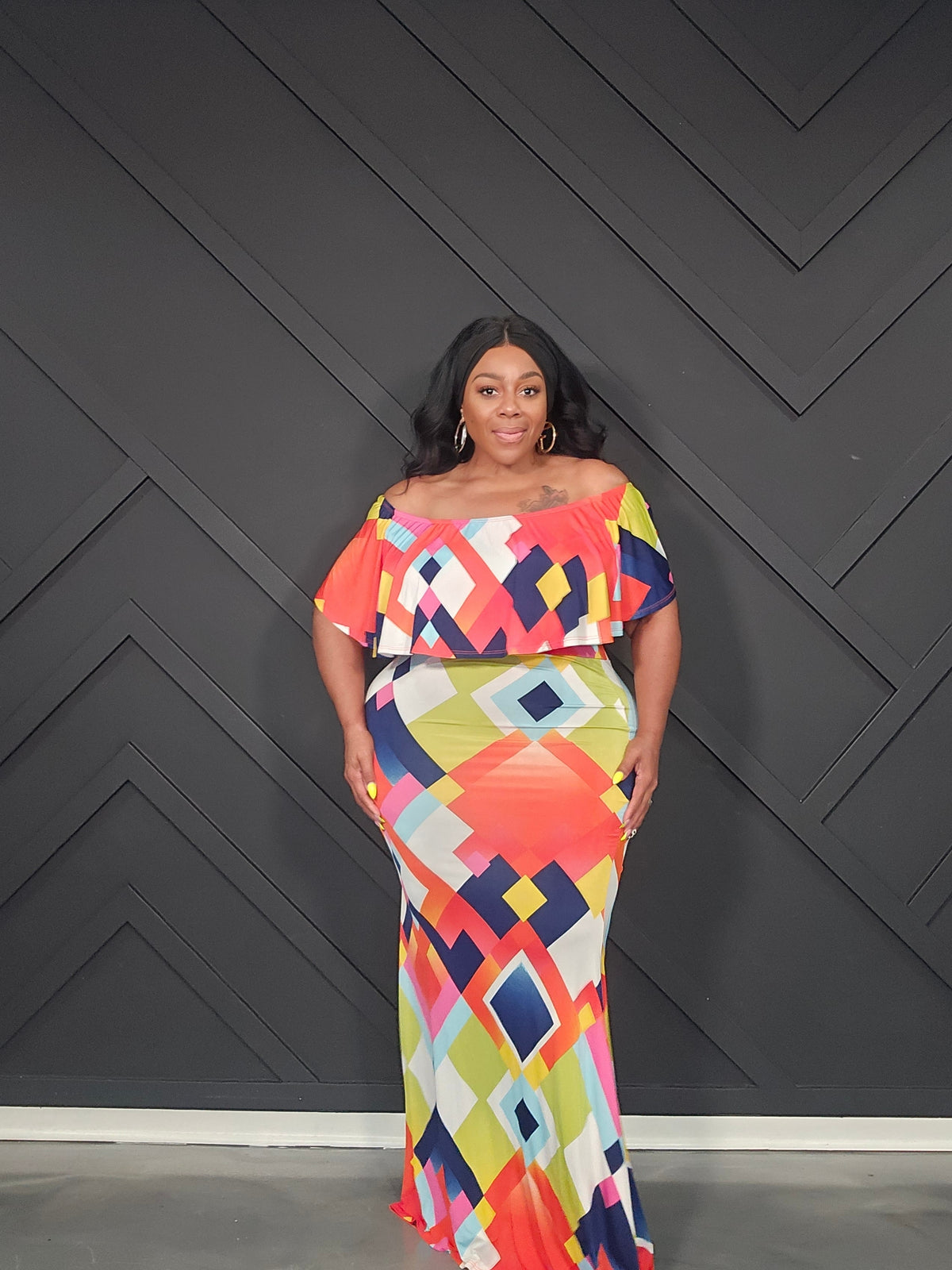 Aztec Print Ruffle Dress
