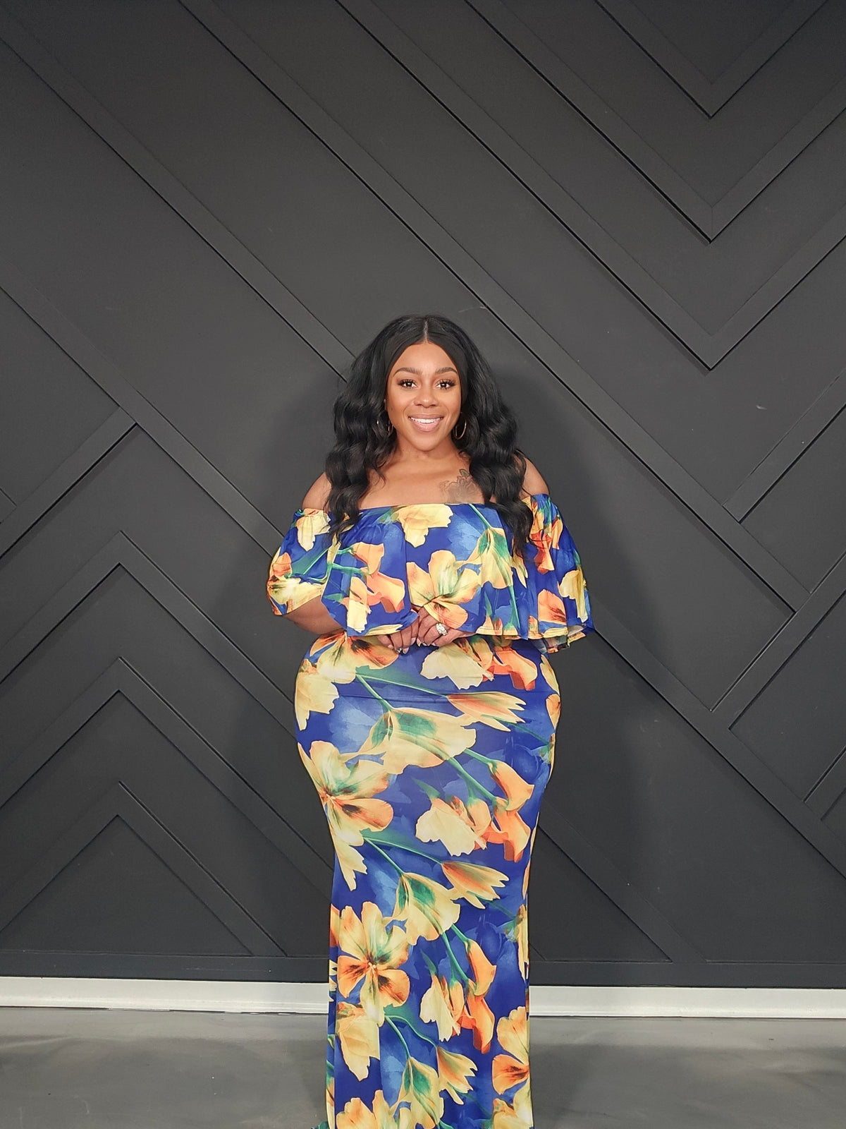 Blue Flower Ruffle Dress