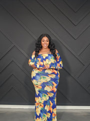 Blue Flower Ruffle Dress