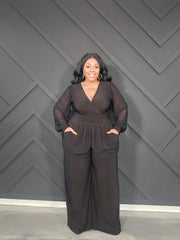 Black Mesh Sleeve Jumpsuit