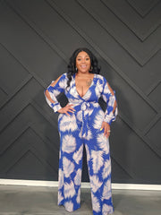Blue & Pink Palm Jumpsuit