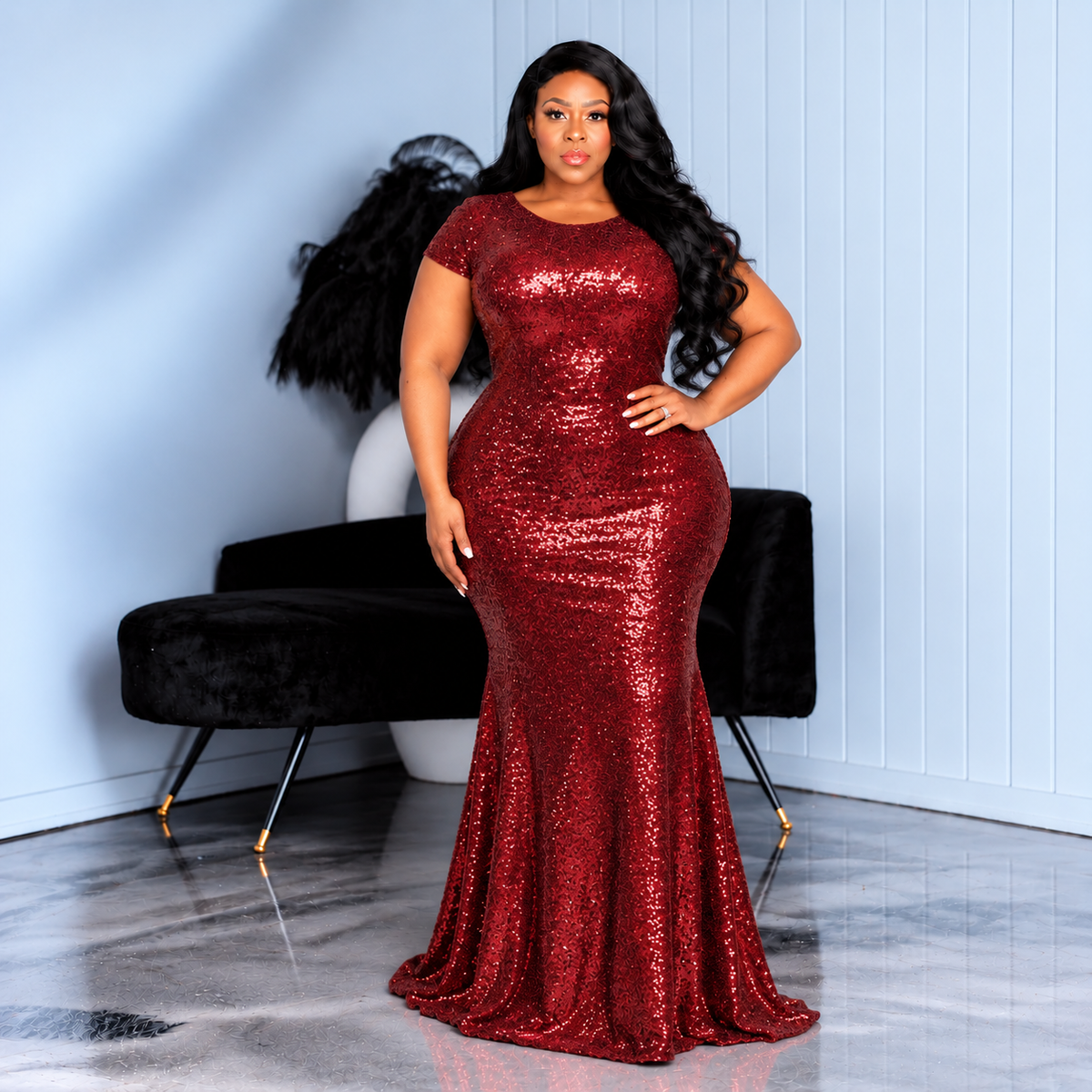 Burgundy Campbell Sequin Gown
