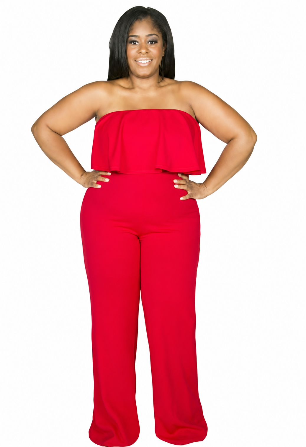 Red Tube Ruffle Jumpsuit