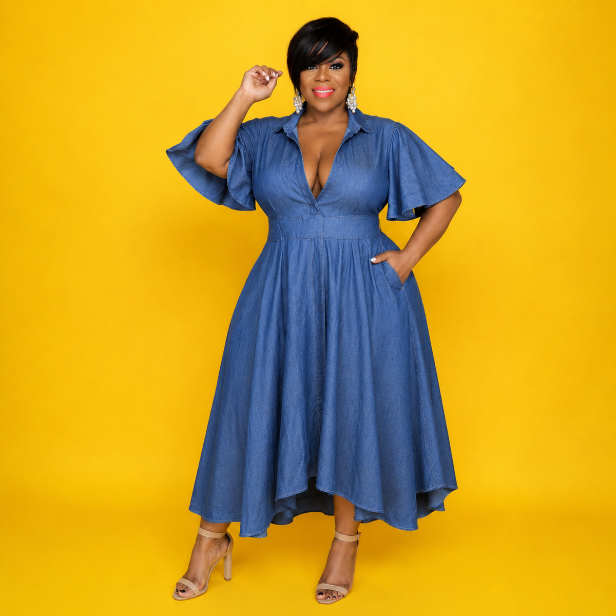 Blue Flare Denim Dress