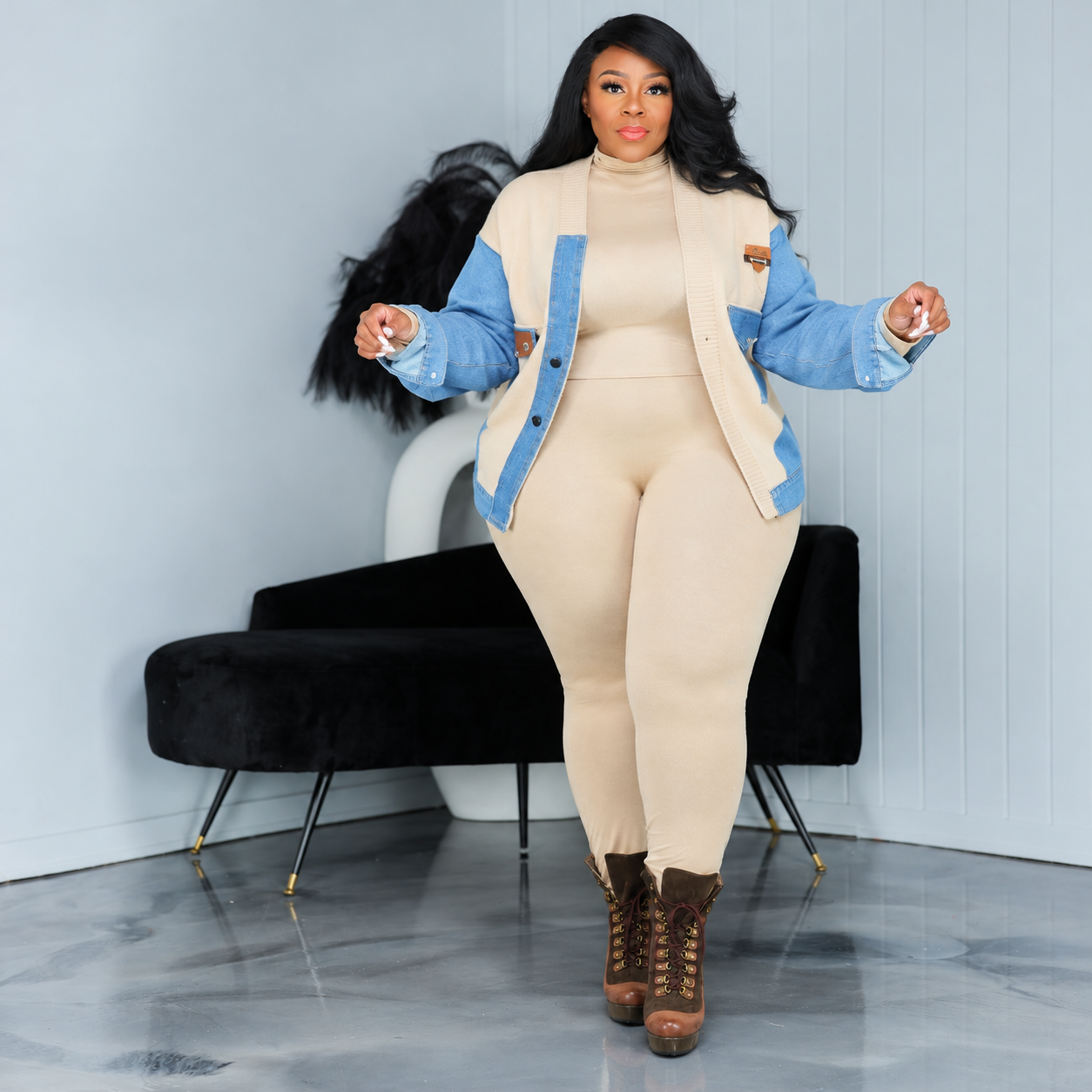 Tan Denim Sweater