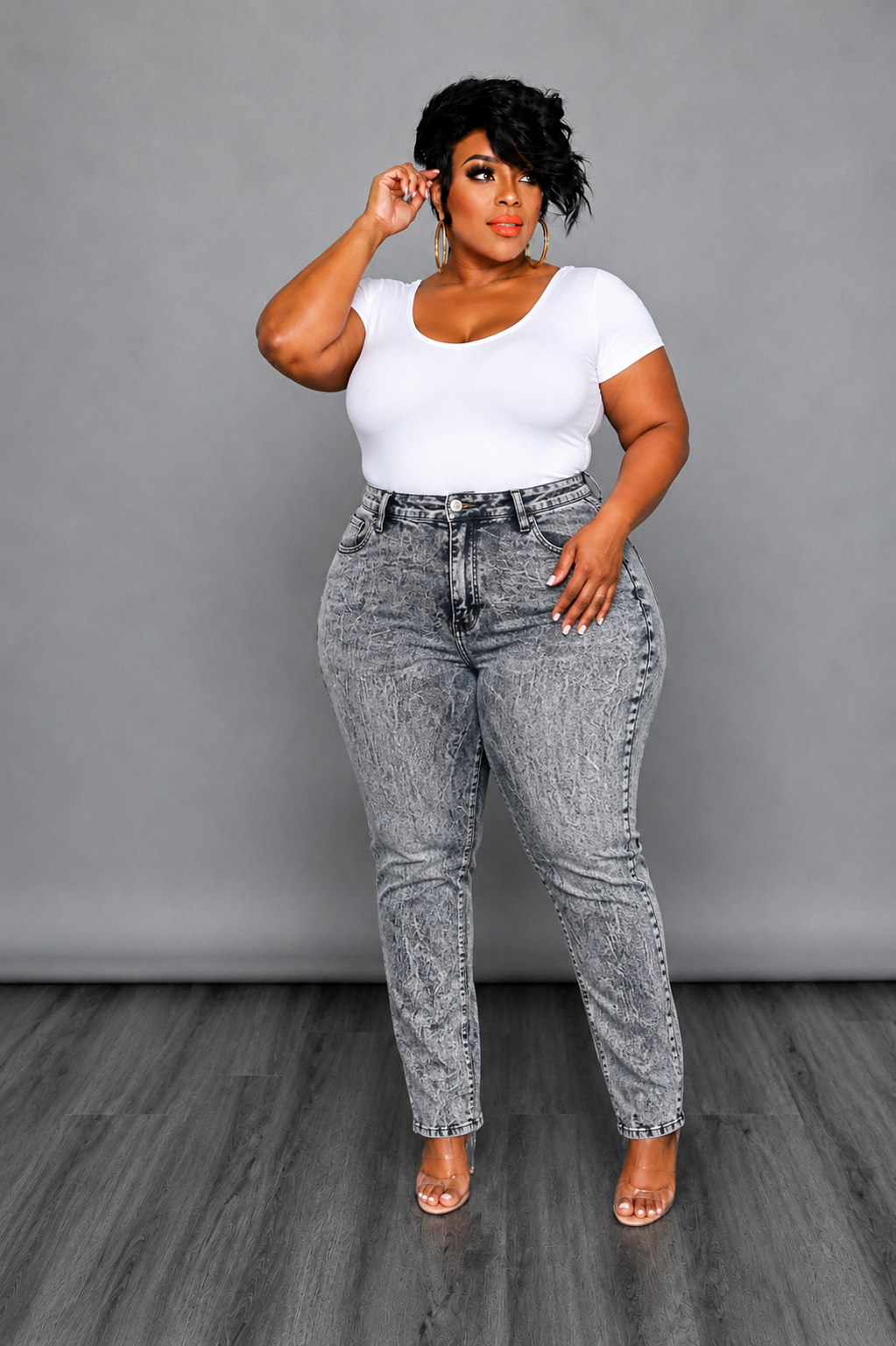 Grey Wrinkles Wash Jeans
