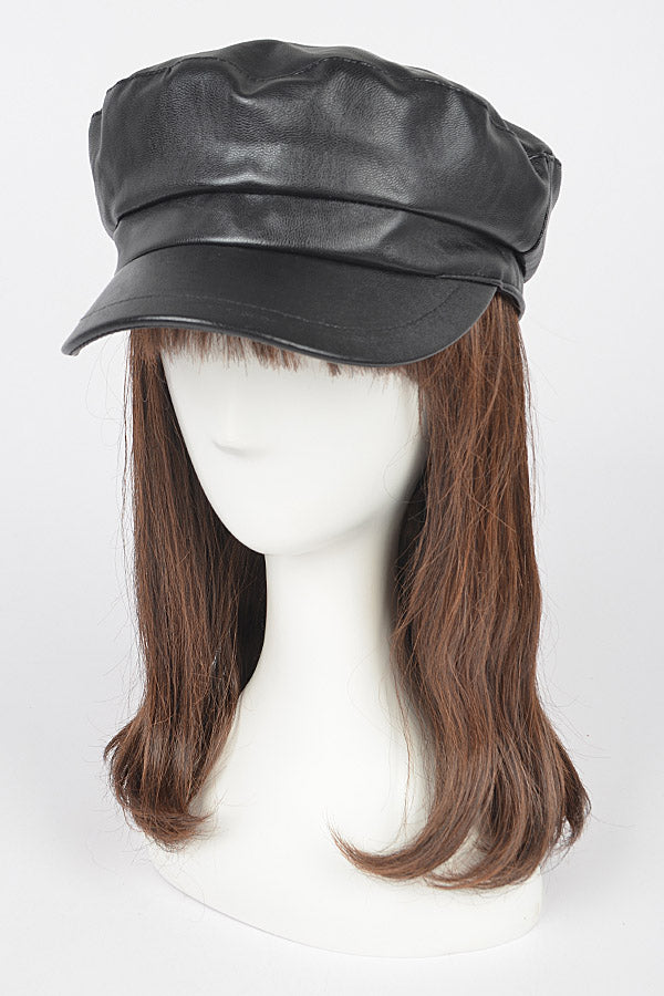 Black Faux Leather Biker Hat
