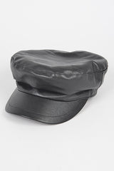 Black Faux Leather Biker Hat