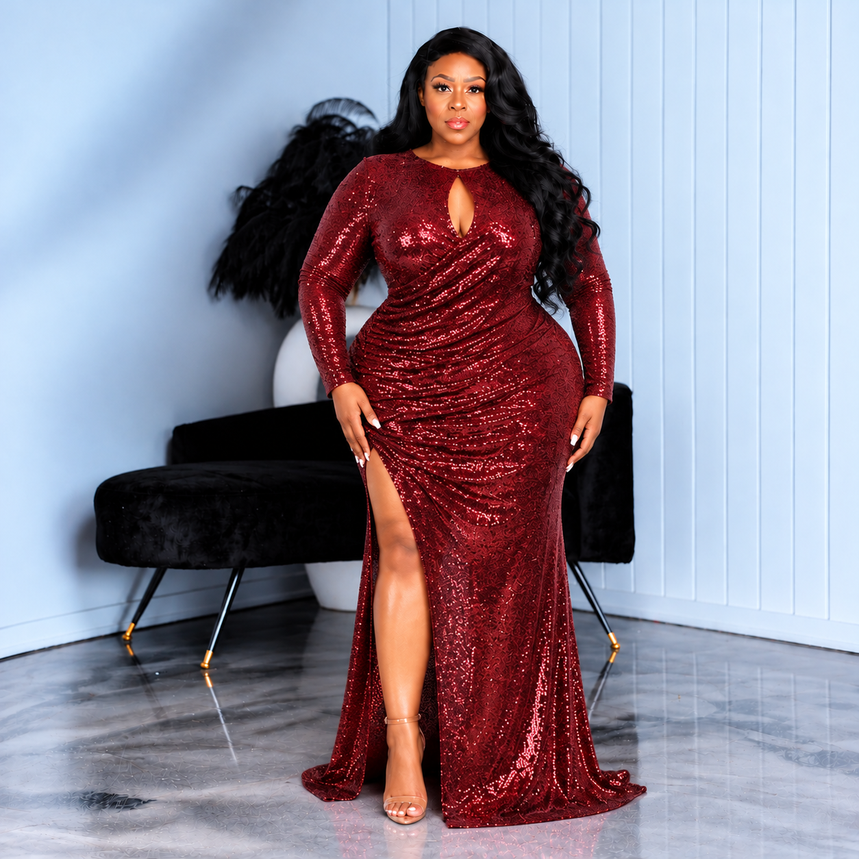 Burgundy Daphne Keyhole Gown