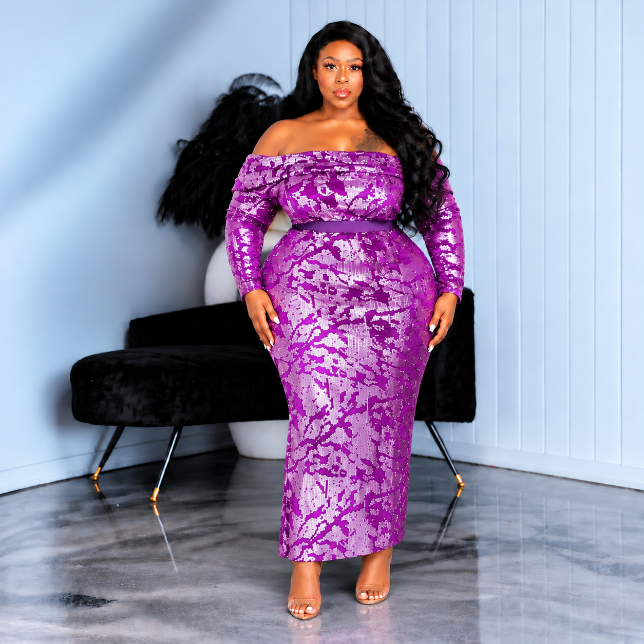 Purple Lady Sequin Skirt Set