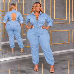 Chain Back Denim Jumpsuit