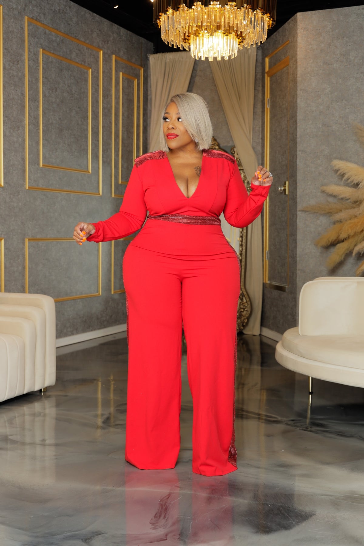 Red Glam Side Jumpsuit