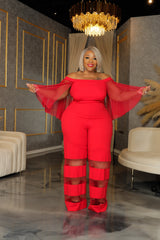 Red Gala Mesh Panel Jumpsuit