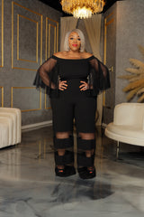 Black Gala Mesh Panel Jumpsuit