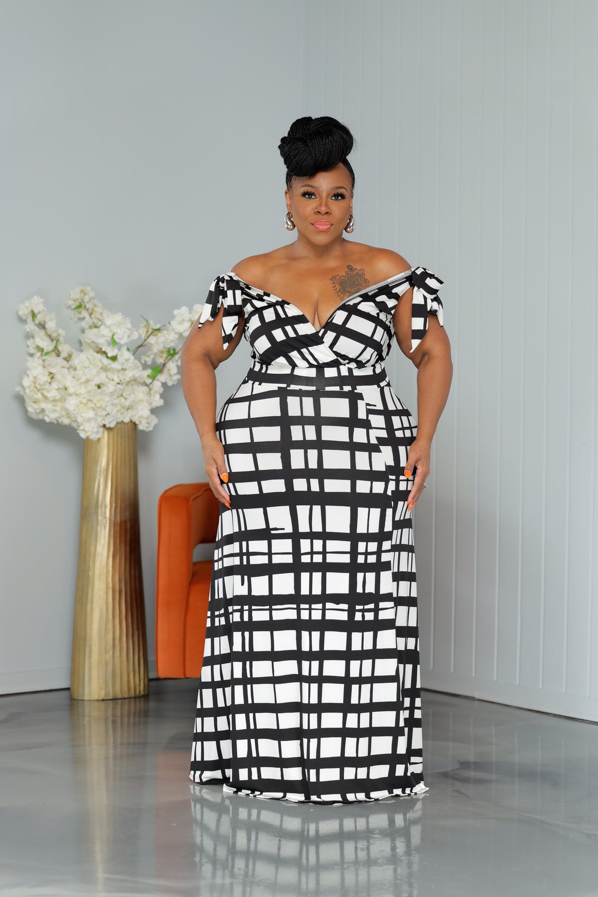 Black Gridlock Tie Dress