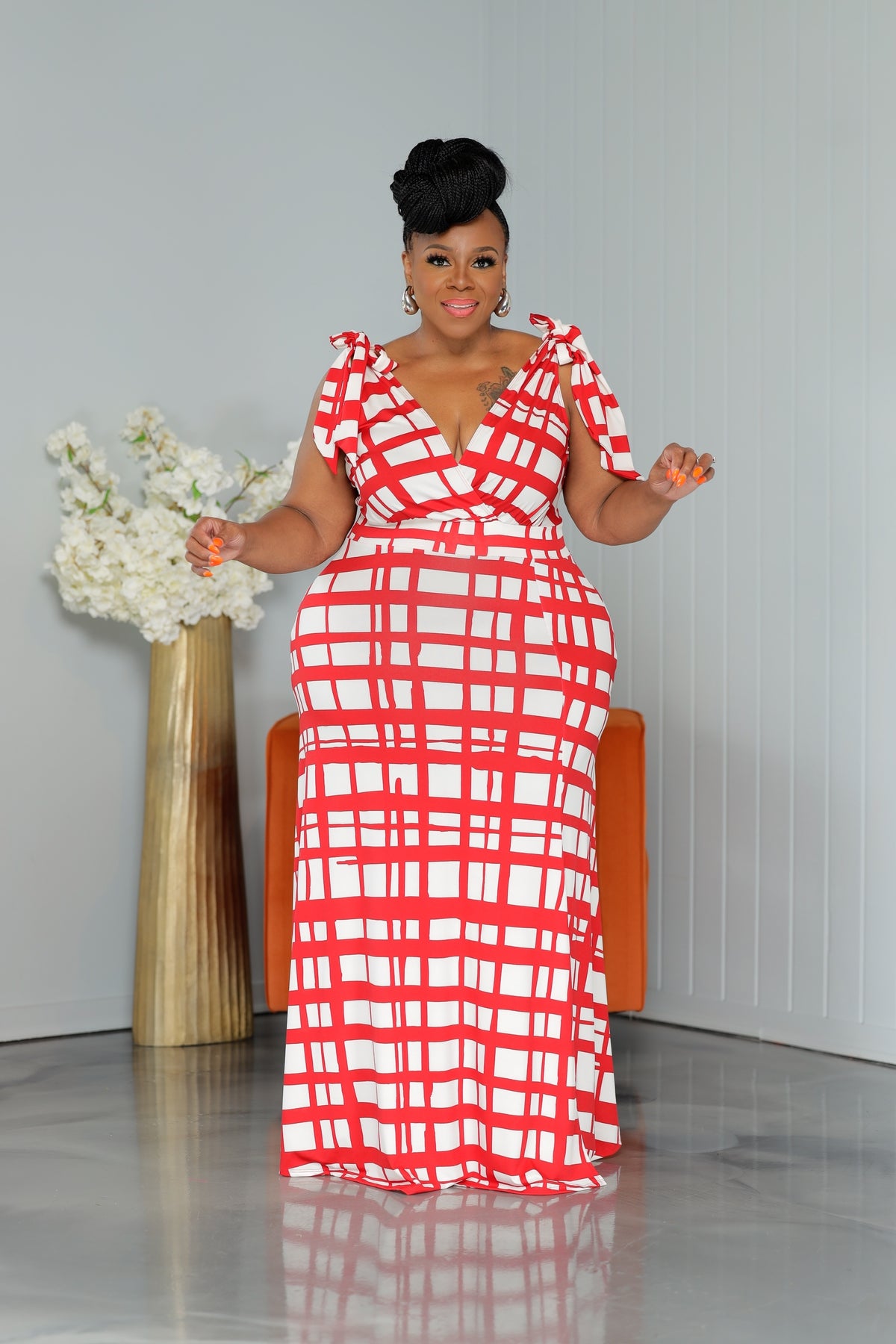 Red Gridlock Tie Dress