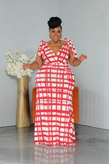 Red Gridlock Tie Dress