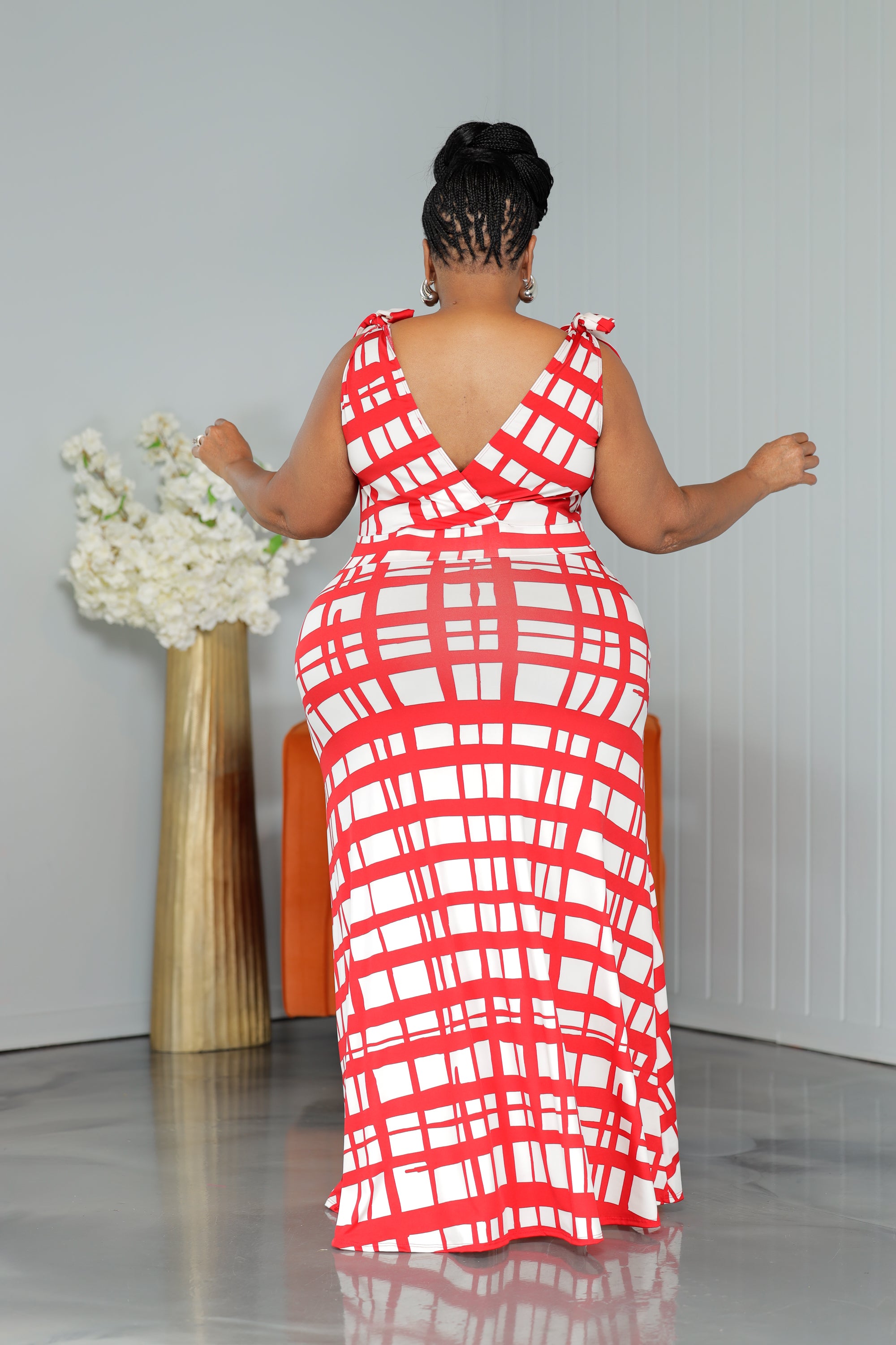 Red Gridlock Tie Dress
