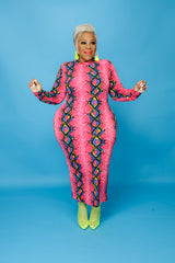 Pink Print Midi Dress