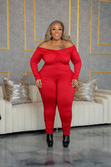 Red Off Shoulder Catsuit