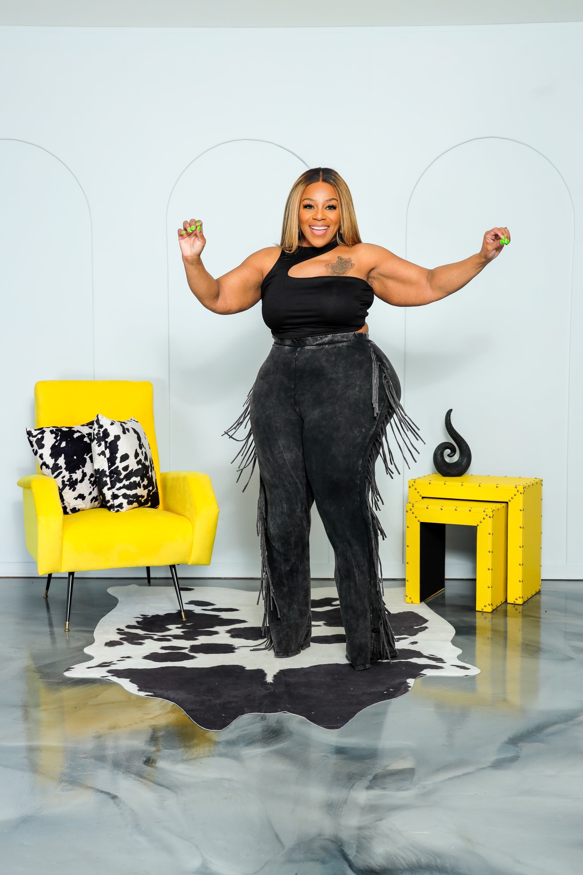 Black  Mineralize Fringe Pants