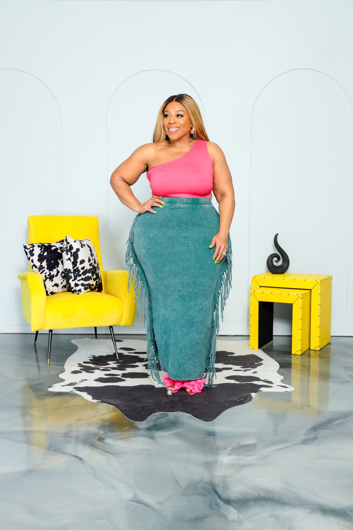 Teal  Mineralize Fringe Skirt